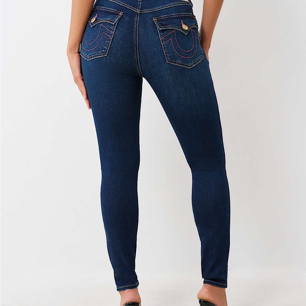 True Religion Women’s Skinny, high rise Flap-pocket PINK stitching! NWT - Picture 2 of 14